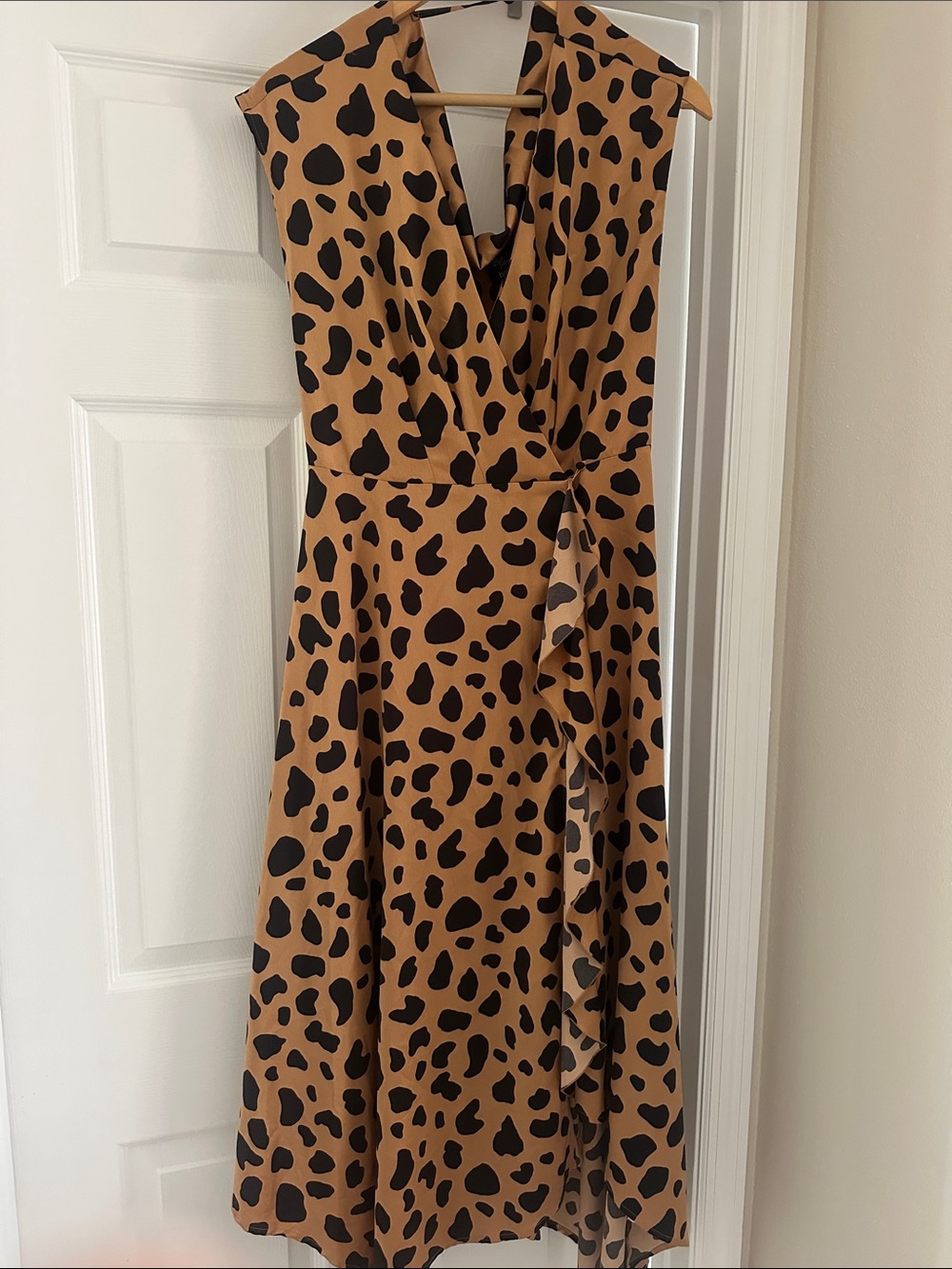 Sleeveless Tan Leopard-Print Wrap Dress